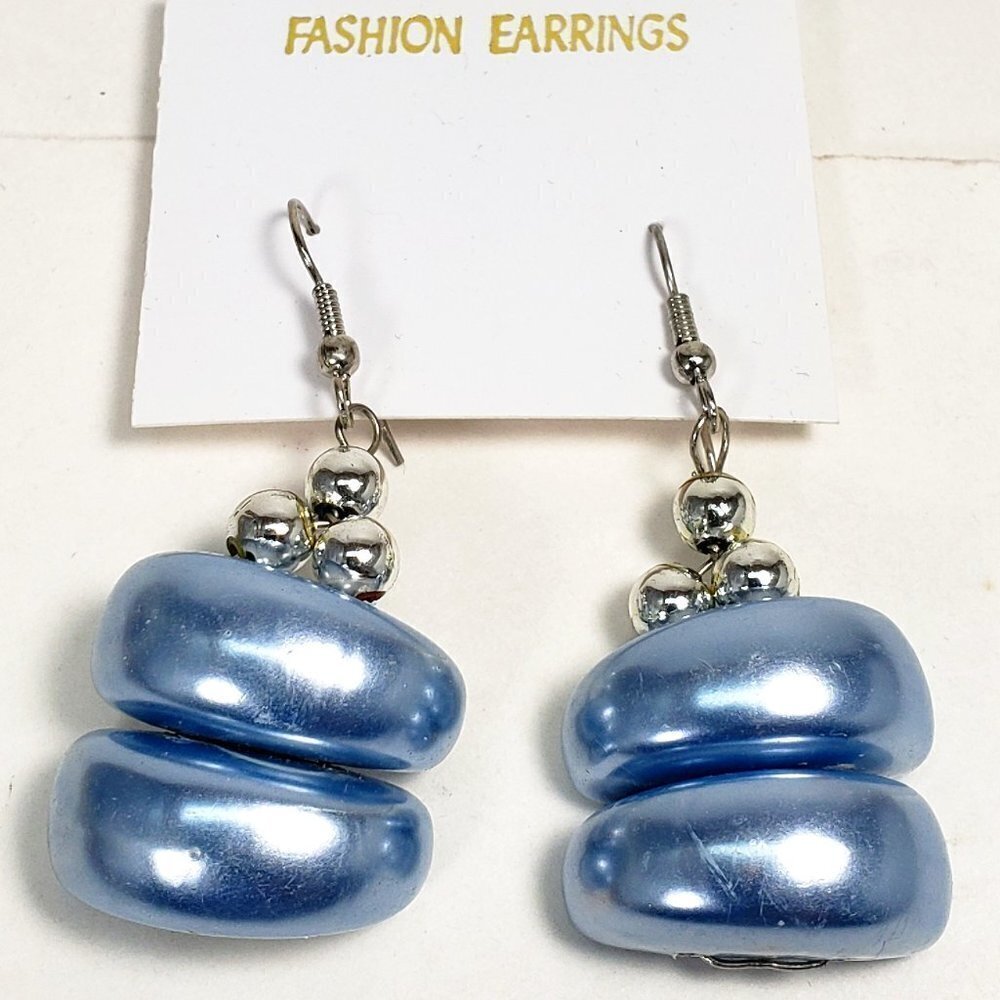 Women's Stylish Silver tone & Blue Beaded Design Drop Dangle Earrings - 2-inch